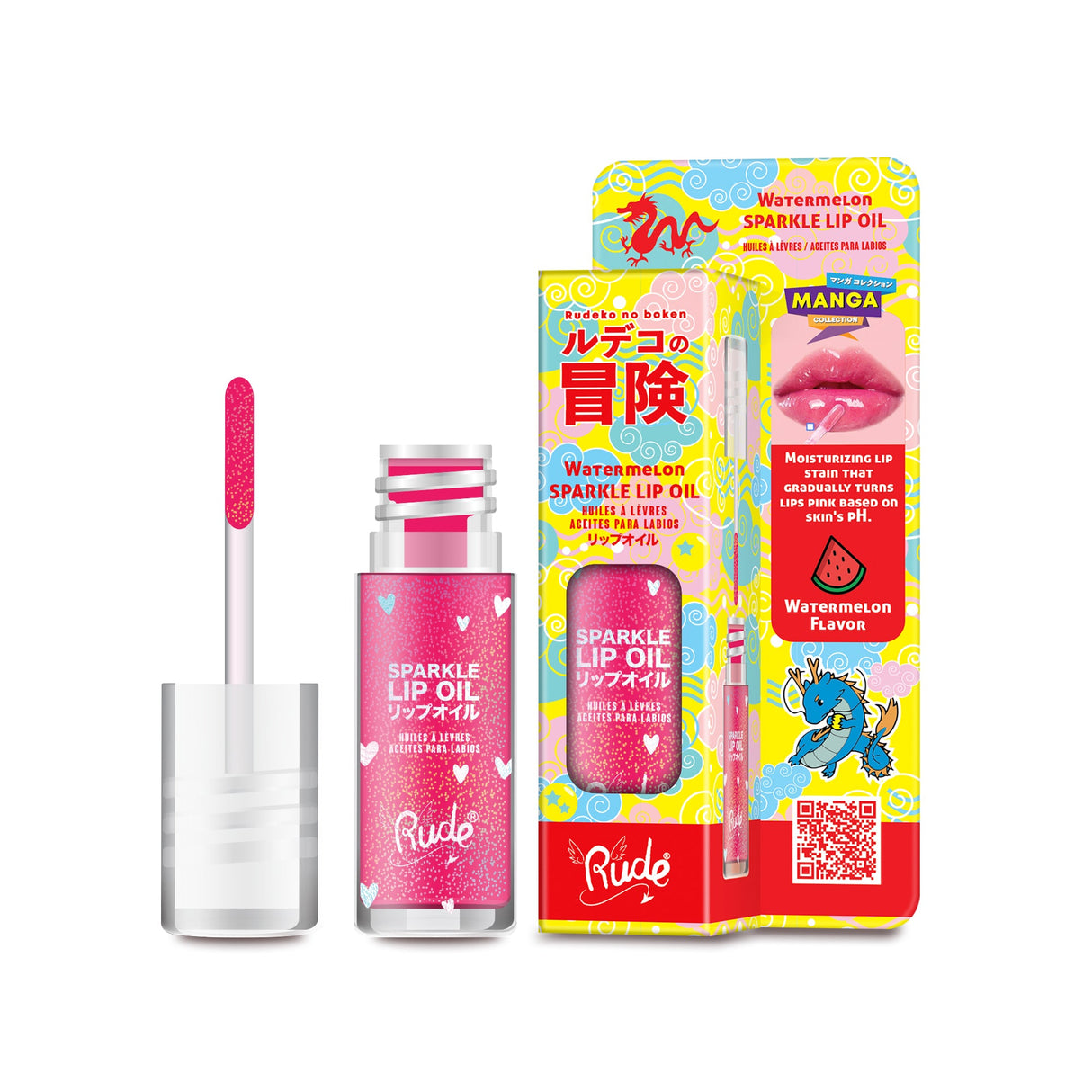 RUDE Manga Sparkle Lip Oil - Watermelon