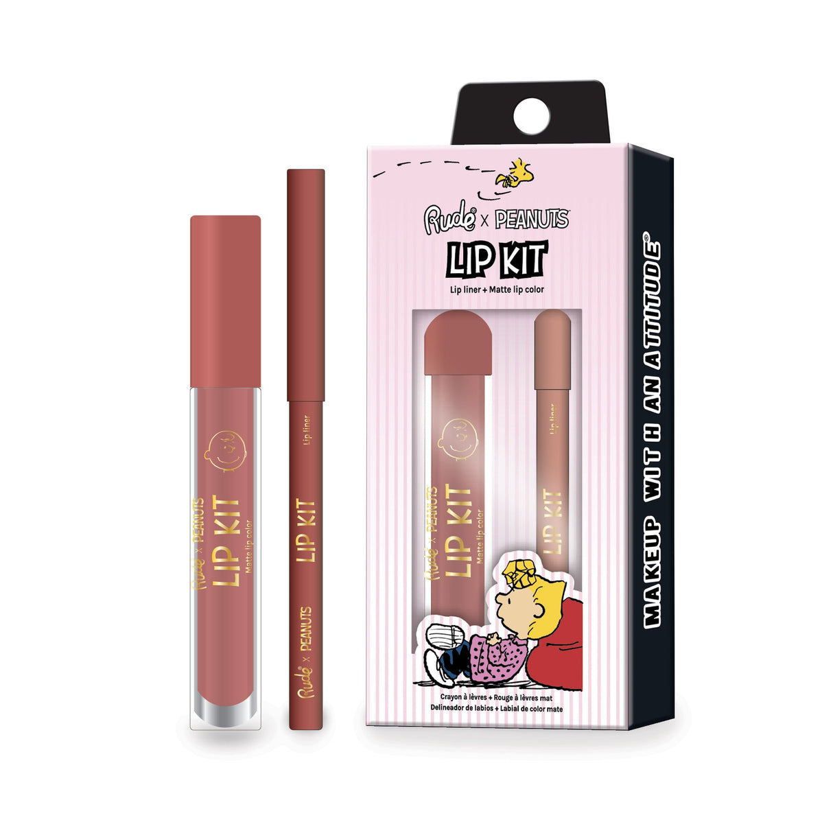 RUDE Peanuts Lip Kit - Lip Liner + Matte Lip Color - Nose Kiss