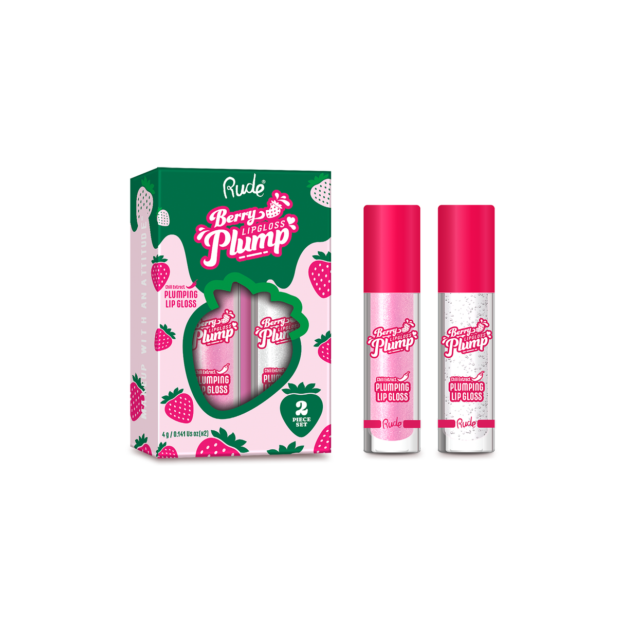 RUDE Berry Plump Plumping Lip Gloss Duo - Pink Sugar / Crystal Clear Duo