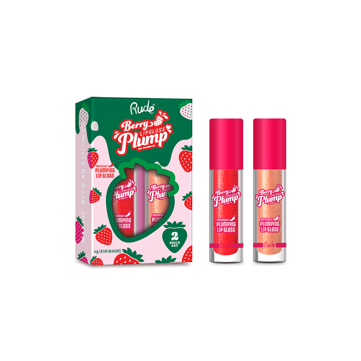 RUDE Berry Plump Plumping Lip Gloss Duo - Fairy / Strawberry Kiss Duo