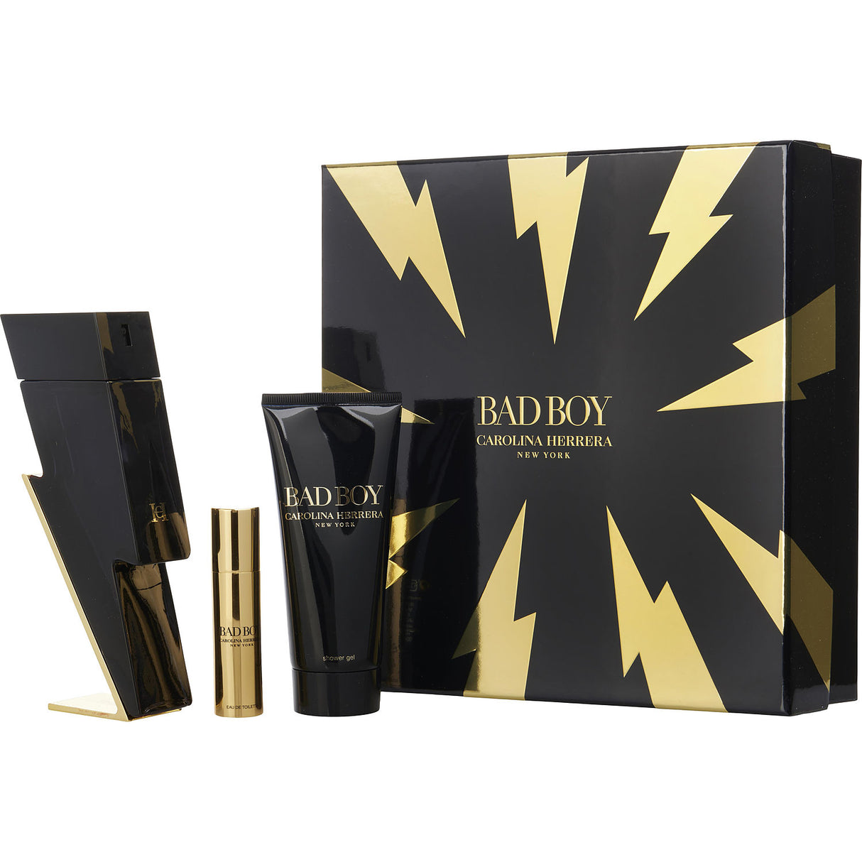 CH BAD BOY by Carolina Herrera - EDT SPRAY 3.4 OZ & SHOWER GEL 3.4 OZ & EDT TRAVEL SPRAY 0.34 OZ MINI - Men