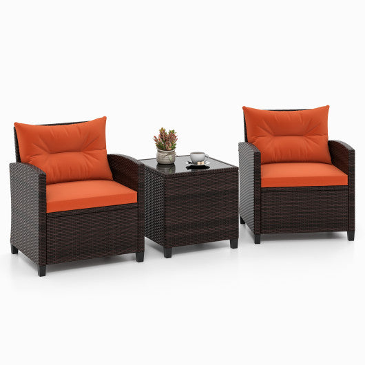 3 Pieces Rattan Patio Furniture Set with Washable Cushion-Orange