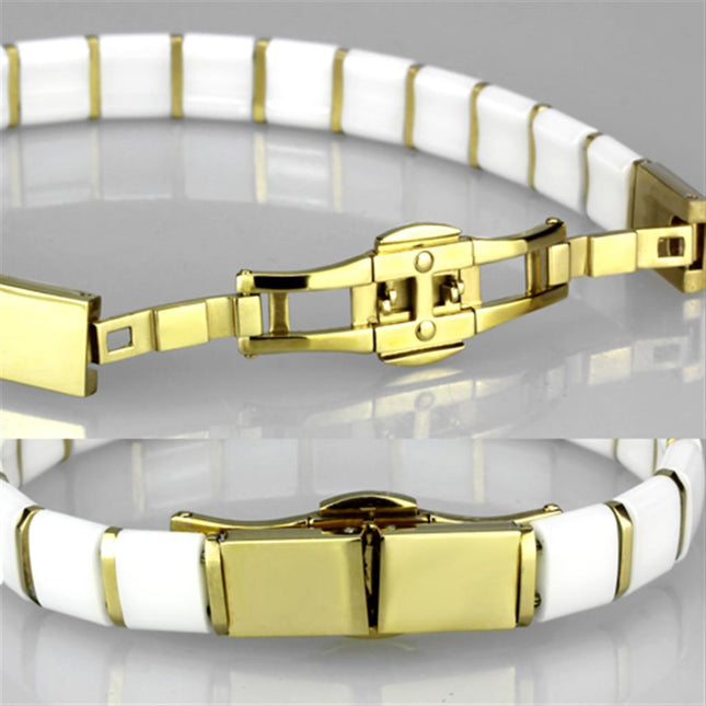 3W989 - IP Gold(Ion Plating) Stainless Steel Bracelet with Ceramic  in White