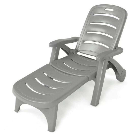 5 Position Adjustable Folding Lounger Chaise Chair-Gray