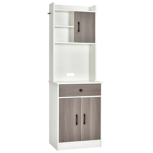 3-Door 71 Inch Kitchen Buffet Pantry Storage Cabinet with Hutch and Adjustable Shelf-White