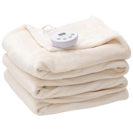 62 x 84 Inch Twin Size Electric Heated Throw Blanket with Timer-Beige