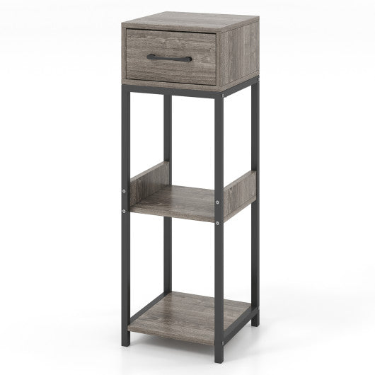 3 Tier Tall Plant Stand with Drawer Anti-tipping Devices-Gray