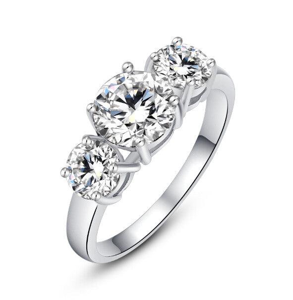 White Gold with Three Stone Cubic Zirconia Ring for Women by Hollywood Sensation®