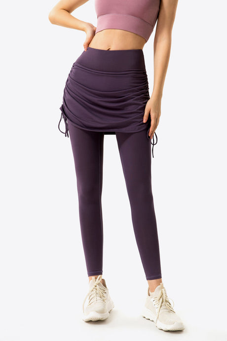 Drawstring Ruched Faux Layered Yoga Leggings by Blak Wardrob