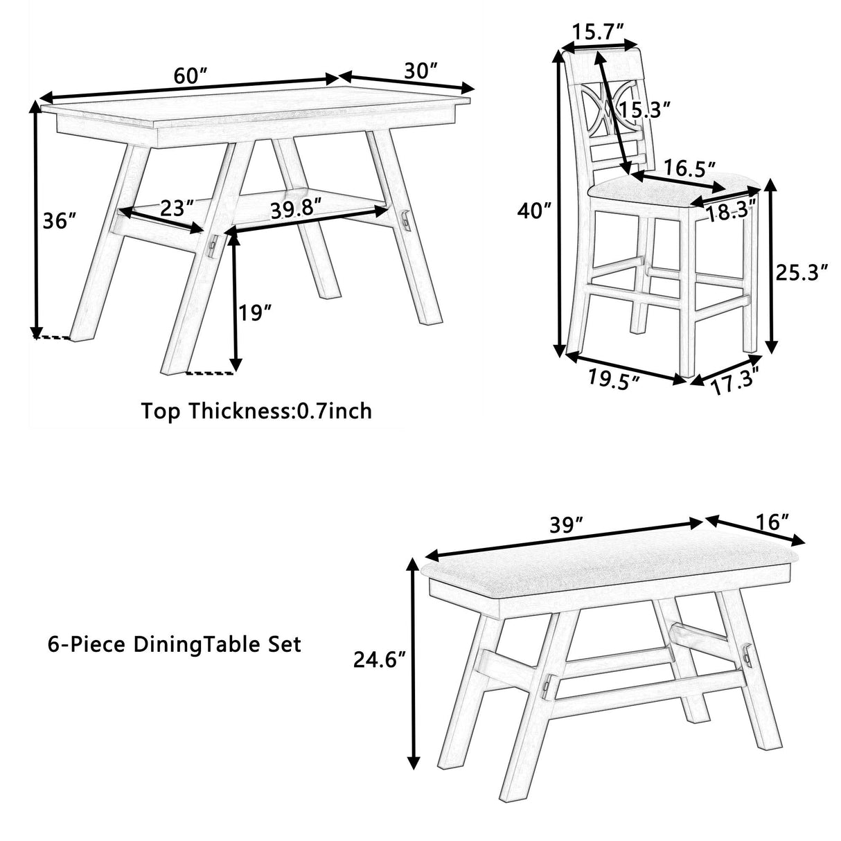 6-Piece Wood Counter Height Dining Table Set by Blak Hom