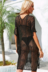 Side Slit Tassel Openwork Cover-Up Dress by Faz