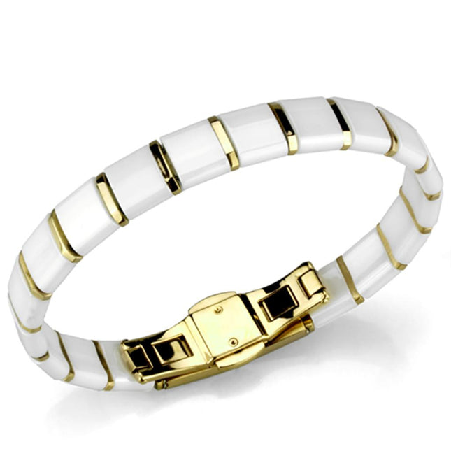 3W989 - IP Gold(Ion Plating) Stainless Steel Bracelet with Ceramic  in White