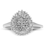 10K White Gold 1/2 Cttw Round & Baguette Cut Diamond Pear Shaped Domed Pavé Cluster with Halo Cocktail Ring (H-I Color, SI1-SI2 Clarity) by Infinite Jewels