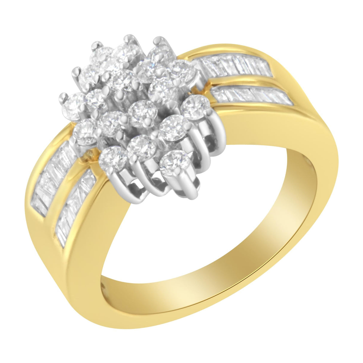 10K Yellow Gold 1.0 Cttw Marquise Composite Diamond Cluster Cocktail Ring (H-I Color, SI2-I1 Clarity) by Haus of Brilliance