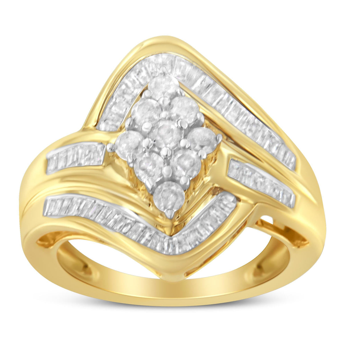 10K Yellow Gold over .925 Sterling Silver Diamond Bypass Cluster Ring (1 Cttw, I-J Color, I2-I3 Clarity) by Haus of Brilliance