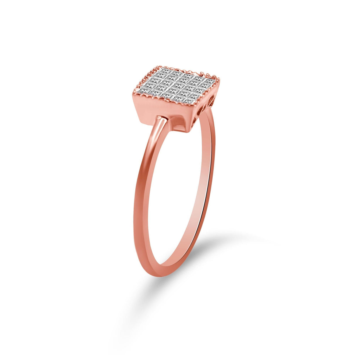 10K Rose Gold 1/3 Cttw Invisible Set Princess Cut Diamond Composite Square Shape Ring for Women (H-I color, I1-I2 clarity) by Haus of Brilliance