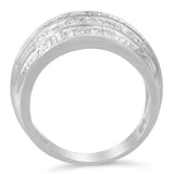 .925 Sterling Silver 1.0 Cttw Baguette-Cut Diamond 6-Row Channel Set Domed Tapered Cocktail Fashion Ring (H-I Color, I2-I3 Clarity) by Infinite Jewels