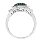 Black Rhodium Plated .925 Sterling Silver 1/2 Cttw White & Blue Diamond Square Halo Cocktail Ring (Fancy Blue & H-I Color, I2-I3 Clarity) by Infinite Jewels