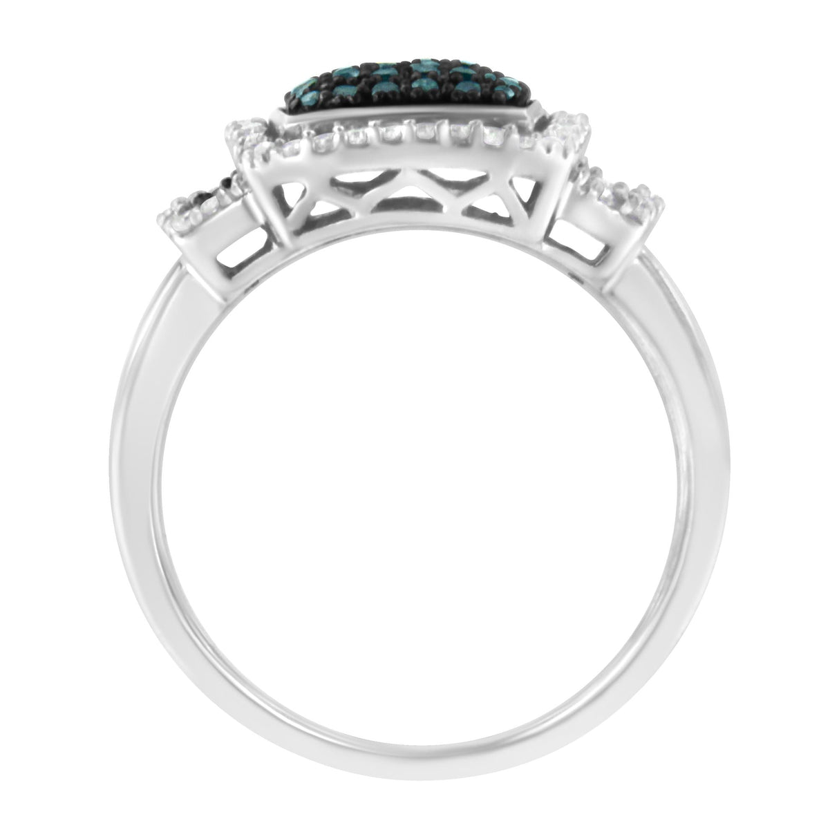 Black Rhodium Plated .925 Sterling Silver 1/2 Cttw White & Blue Diamond Square Halo Cocktail Ring (Fancy Blue & H-I Color, I2-I3 Clarity) by Haus of Brilliance