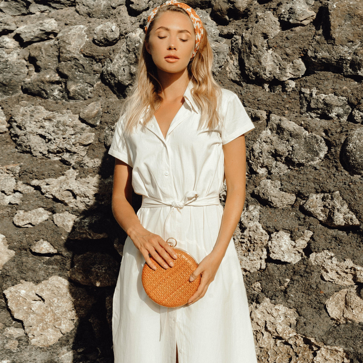 ARYA Safari Linen Midi Dress In Off White by BrunnaCo