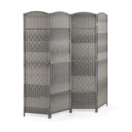 4-Panel Folding Privacy Screen with Hand-woven Pattern for Home Office Living Room-Gray