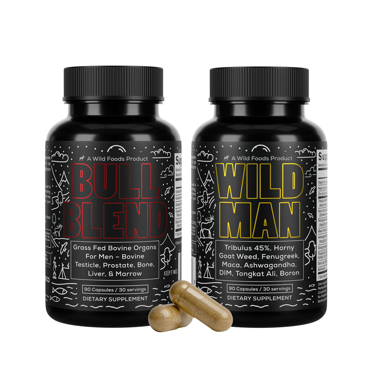 The Wild Man Stack: Bull Blend Organs Complex + Wild Man Herbal Mineral Natural Testosterone Support by Wild Foods