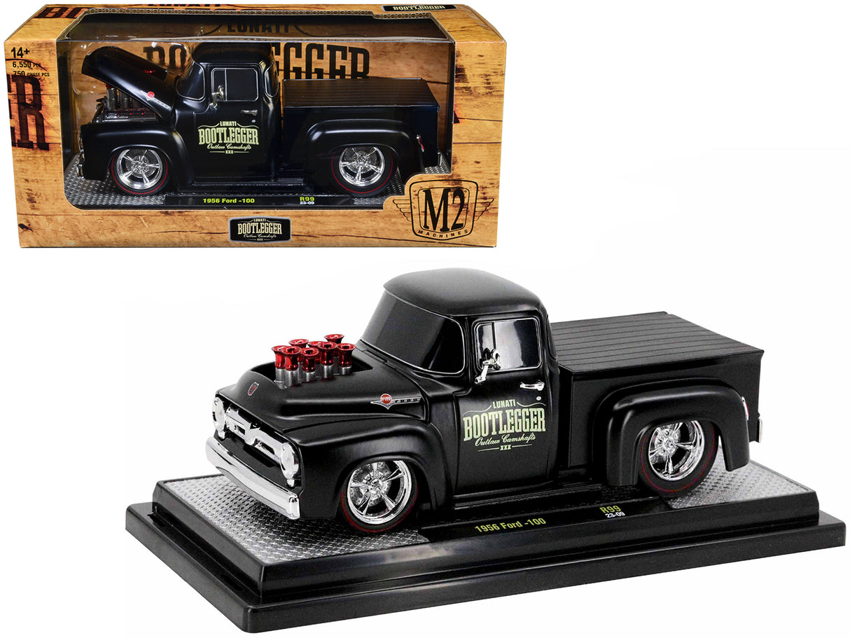 1956 Ford F-100 Pickup Truck Matt Black "Lunati Bootlegger" Limited Edition to 6550 pieces Worldwide 1/24 Diecast Model Car by M2 Machines