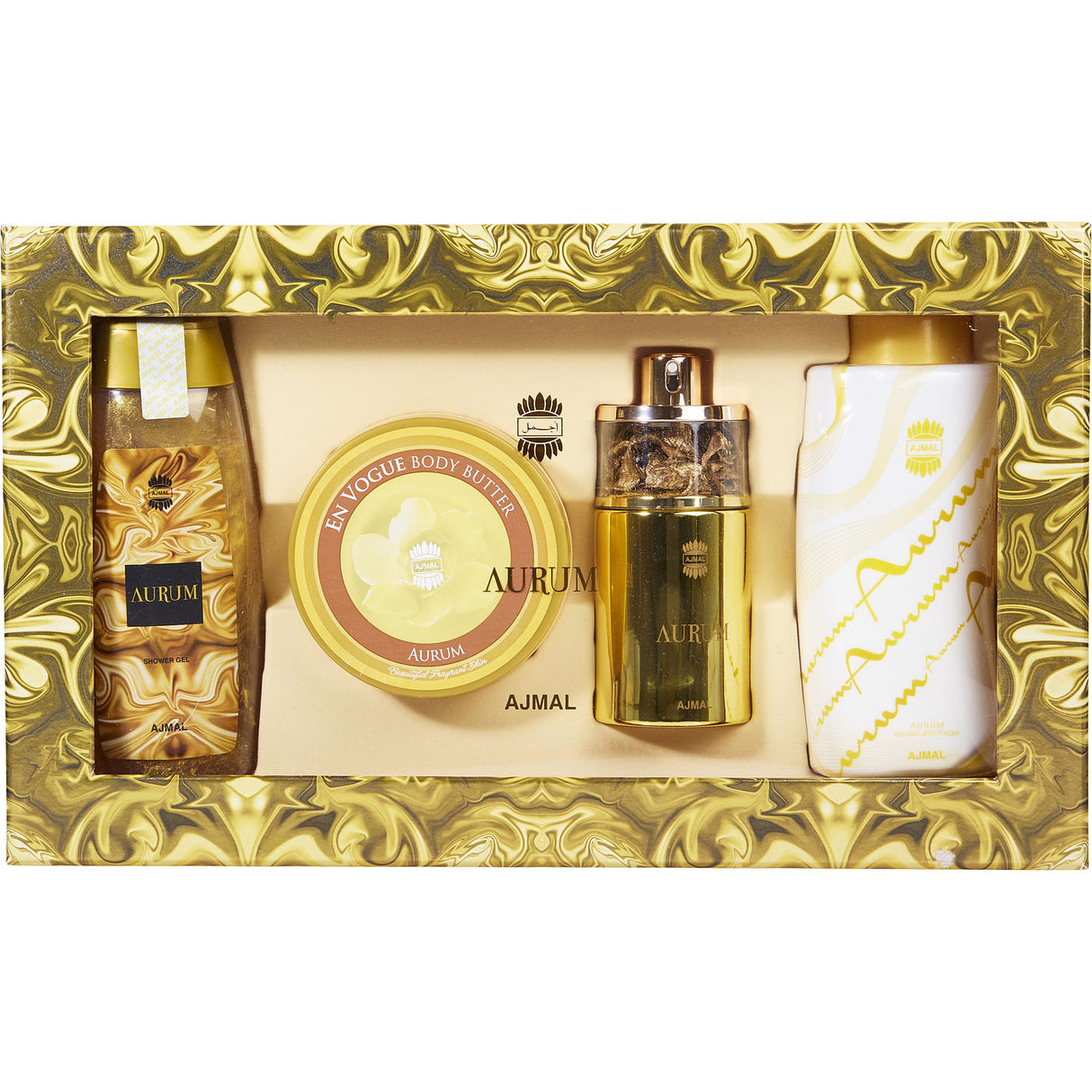 AJMAL AURUM by Ajmal - EAU DE PARFUM SPRAY 2.5 OZ & BODY BUTTER 7 OZ & SHOWER GEL 6.7 OZ & BODY POWDER 3.5 OZ - Women