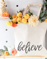 Believe Gym Cotton Canvas Tote Bag by The Cotton & Canvas Co.