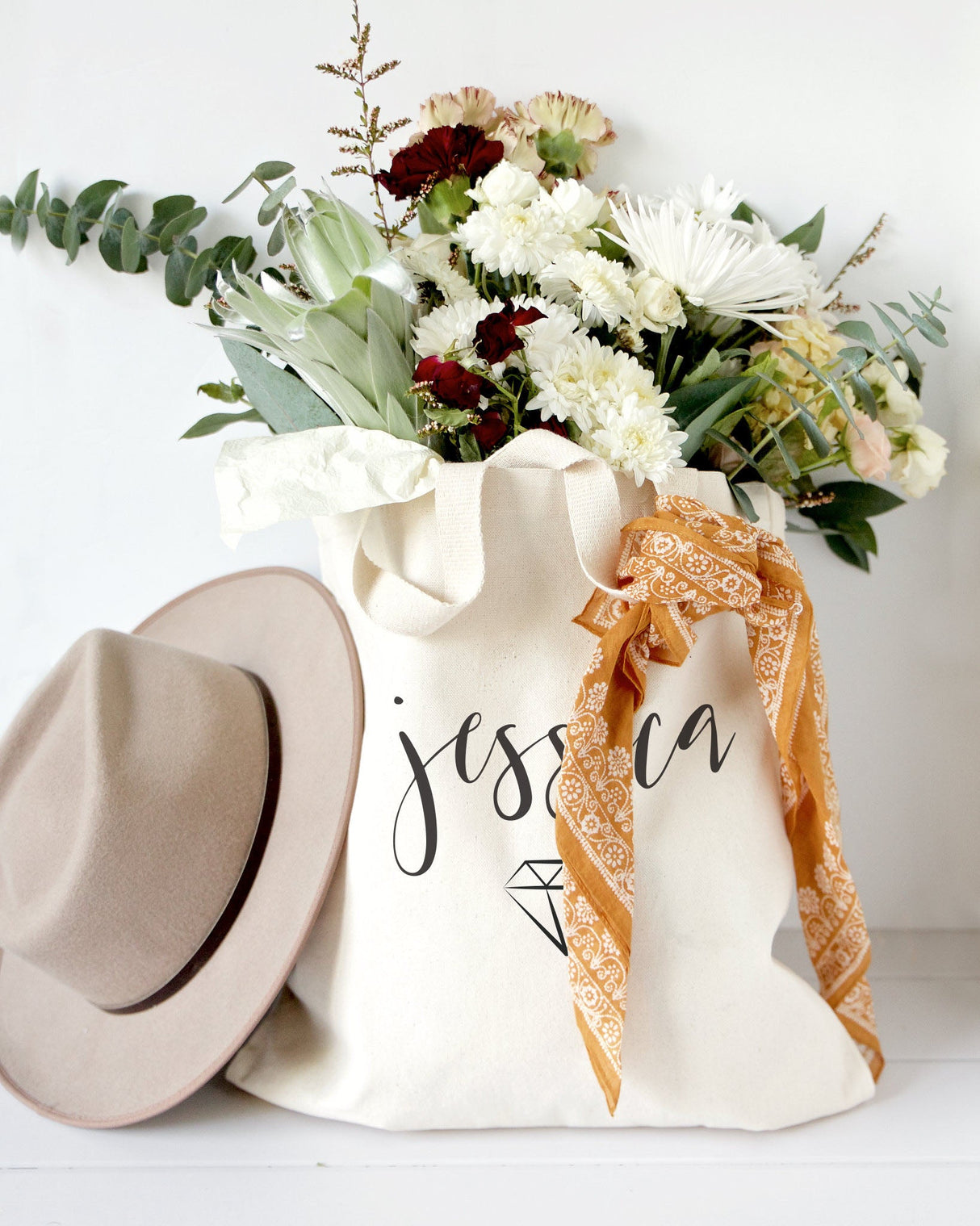 Personalized Name with Diamond Cotton Canvas Tote Bag by The Cotton & Canvas Co.