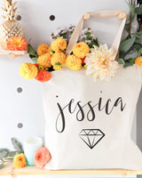 Personalized Name with Diamond Cotton Canvas Tote Bag by The Cotton & Canvas Co.