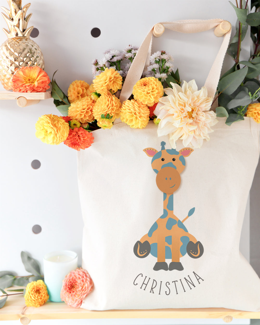 Personalized Name Giraffe Cotton Canvas Tote Bag by The Cotton & Canvas Co.