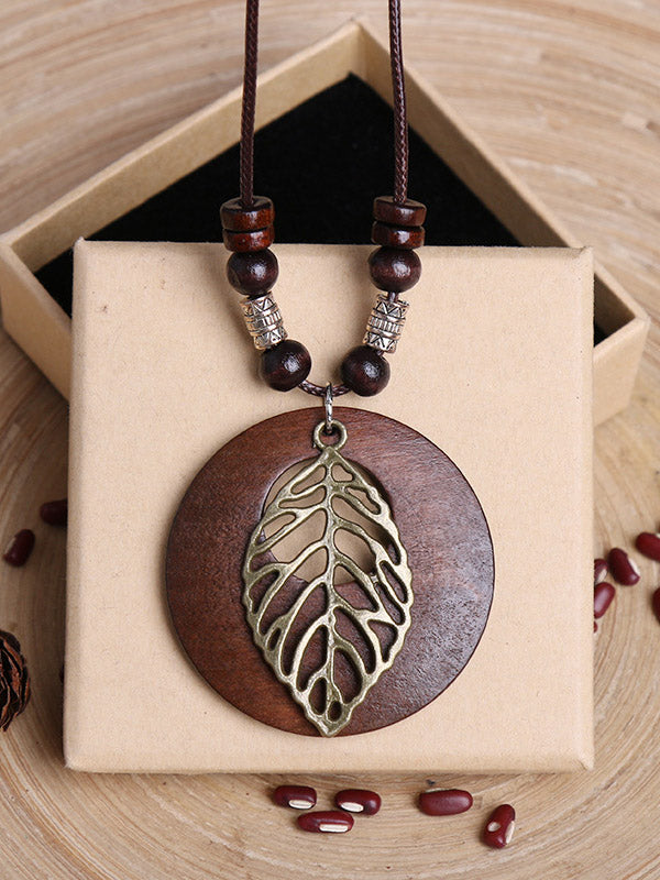 Original Vintage Wood Alloy Leaf Necklace by migunica