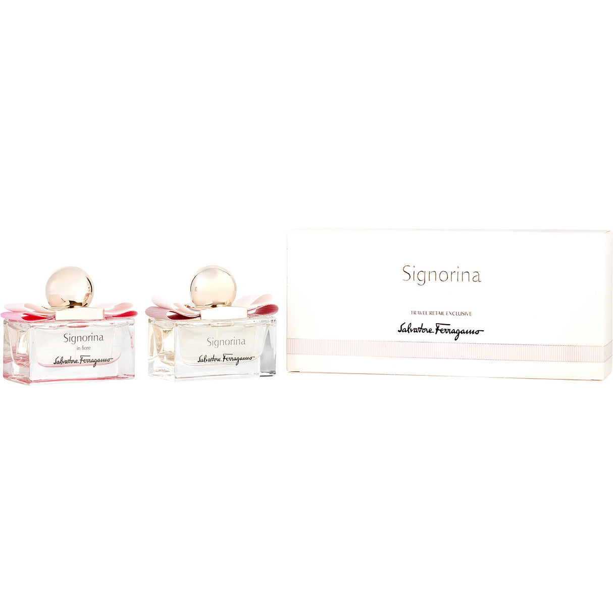 SALVATORE FERRAGAMO VARIETY by Salvatore Ferragamo - 2 PIECE WOMENS MINI VARIETY WITH SIGNORINA EDP & SIGNORINA IN FIORE EDT AND BOTH ARE SPRAY 1 OZ - Women