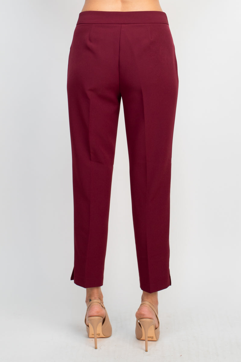 Counterparts mid banded waist solid slit hem scuba crepe pant by Curated Brands