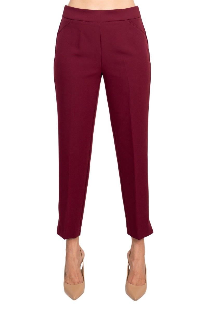 Counterparts mid banded waist solid slit hem scuba crepe pant by Curated Brands