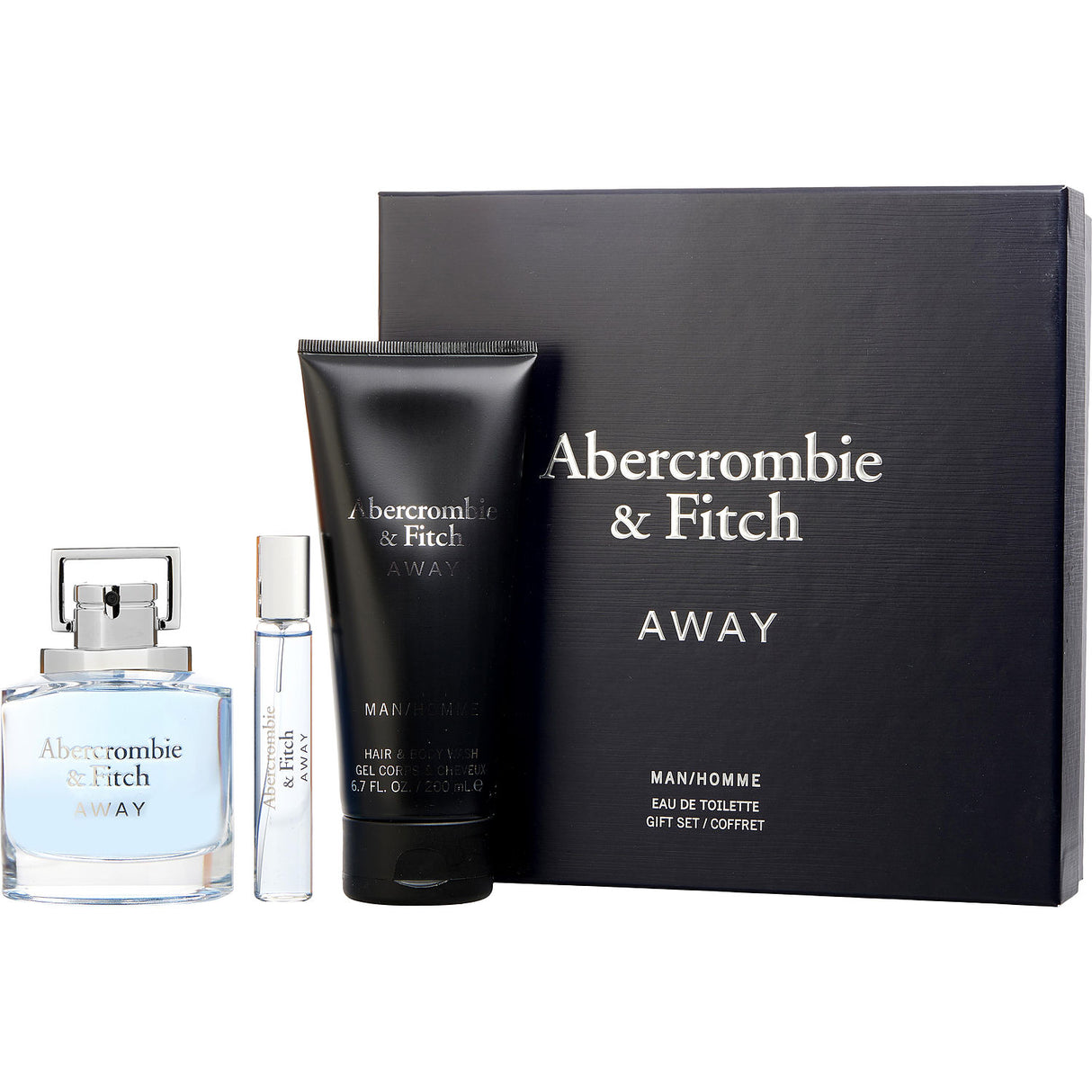 ABERCROMBIE & FITCH AWAY by Abercrombie & Fitch - EDT SPRAY 3.4 OZ & HAIR AND BODY WASH 6.7 OZ & EDT TRAVEL SPRAY 0.5 OZ - Men