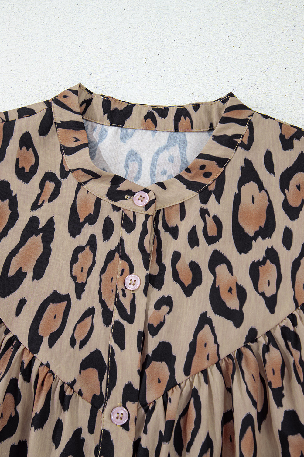 Light French Beige Leopard Print Balloon Sleeve Loose Blouse