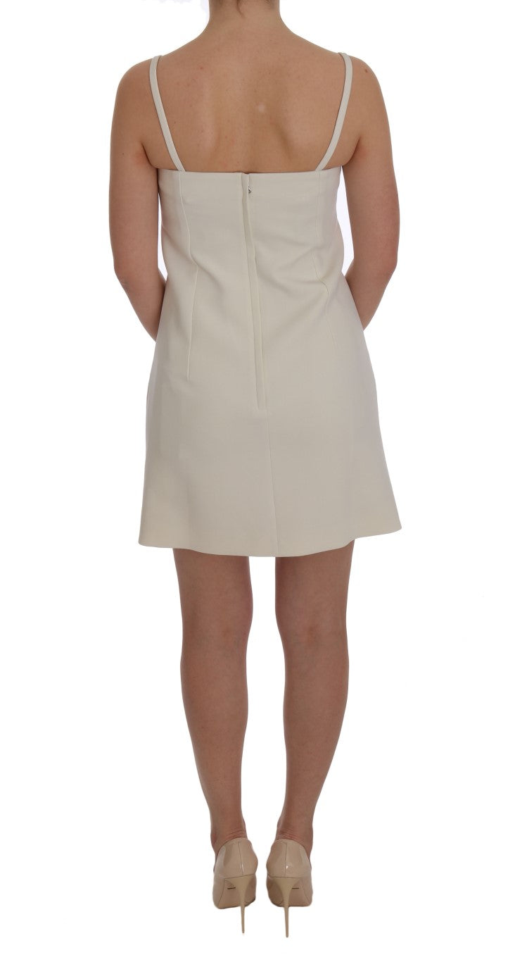 White Wool Stretch Brooch Shift Dress by Faz