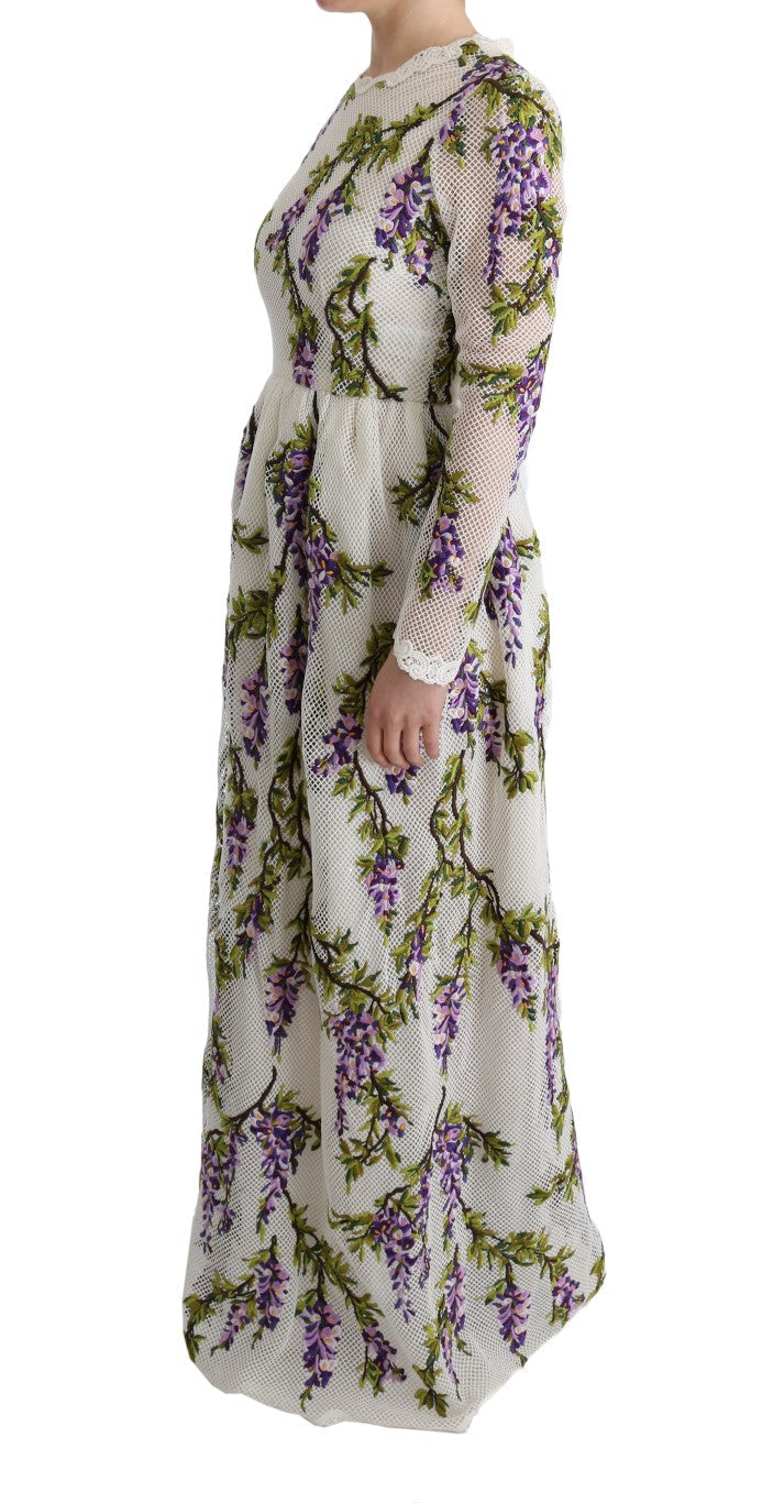 White Floral Embroidered Maxi Dress by Faz