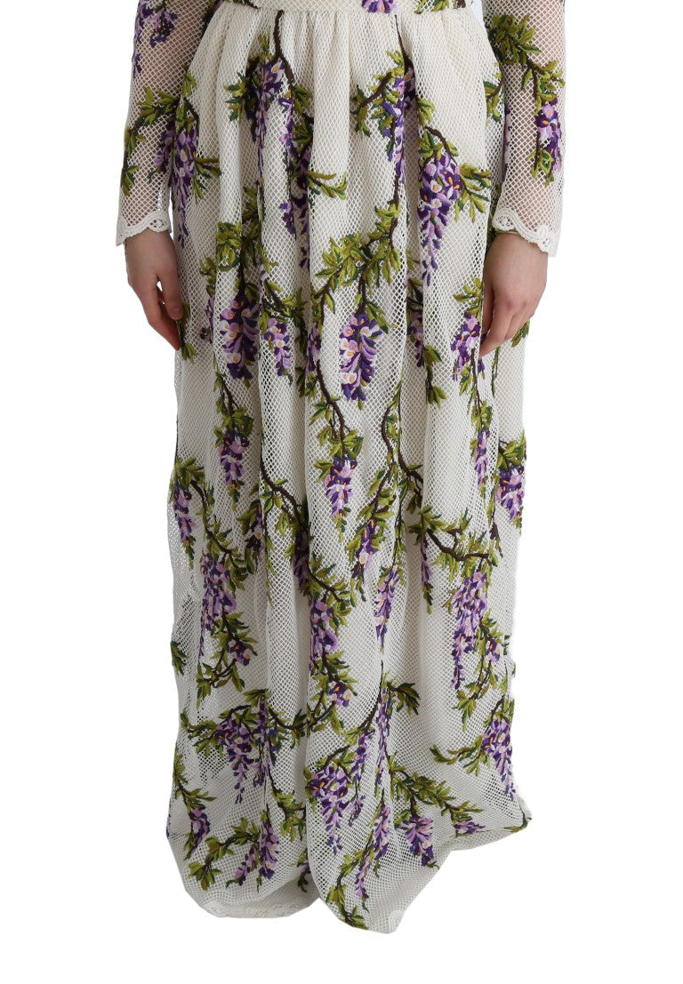 White Floral Embroidered Maxi Dress by Faz