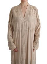 Beige Floral Applique Lace Kaftan Dress by Faz