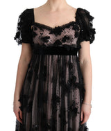 Black Pink Silk Applique Shift Dress by Faz