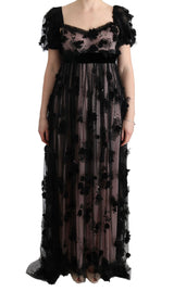 Black Pink Silk Applique Shift Dress by Faz