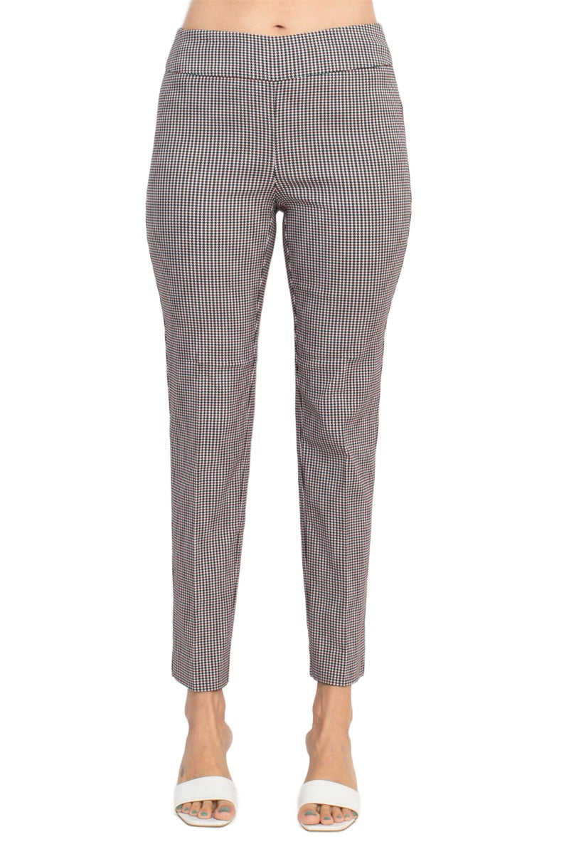 Counterparts banded mid waist houndstooth slim rayon blend pant by Curated Brands