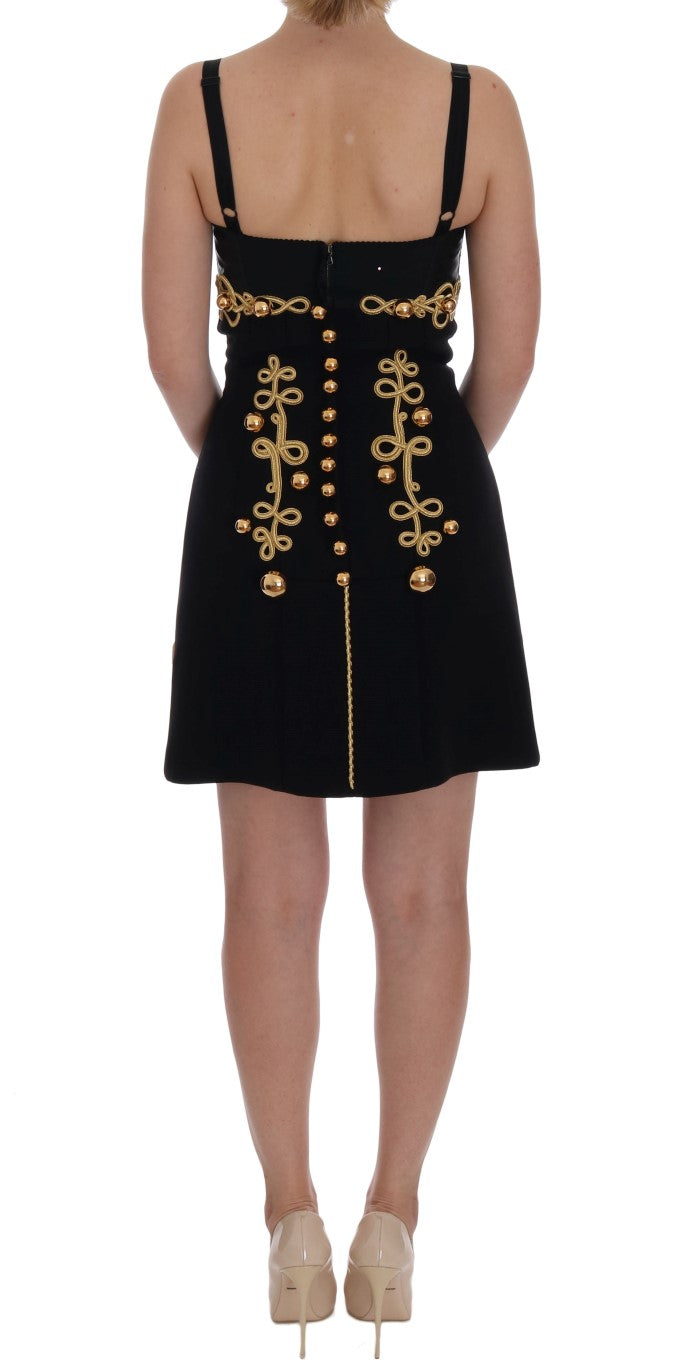 Black Wool Stretch Gold A-Line Dress by Faz