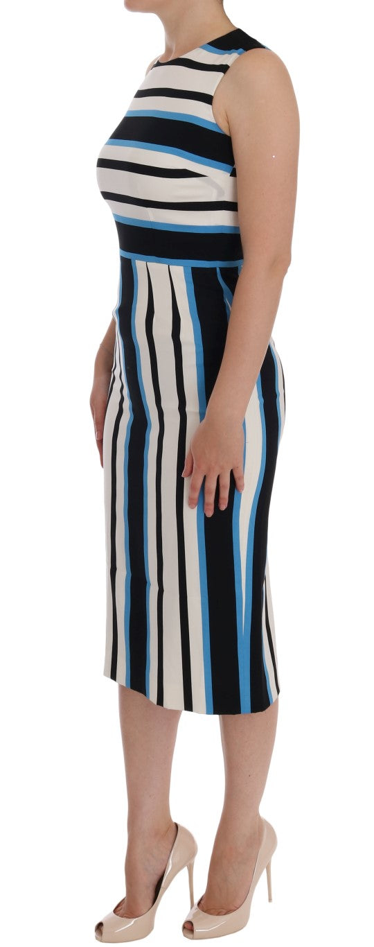 Blue White Striped Silk Stretch Sheath Dress by Faz