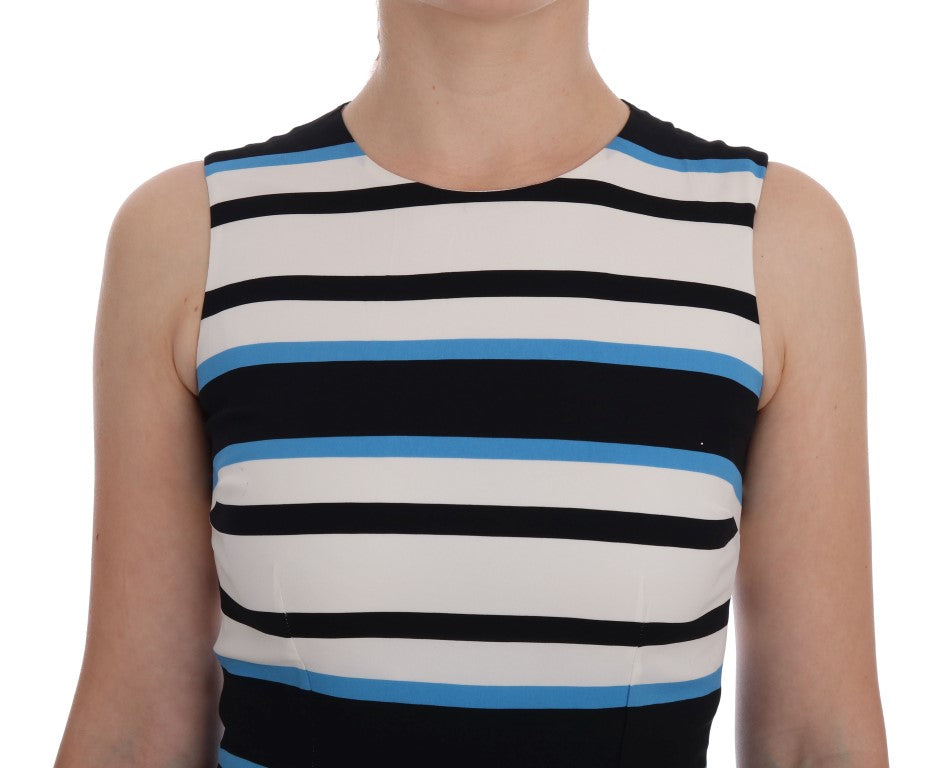 Blue White Striped Silk Stretch Sheath Dress by Faz