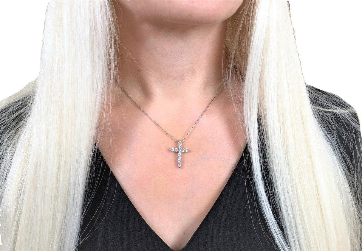 White Gold Cubic Zirconia Cross Necklaces for Women by Hollywood Sensation®