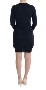 Blue Wool Long Sleeve Shift Dress by Faz